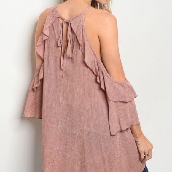 Mauve, Ruffle tunic Cold Shoudler top - Picture 3 of 5